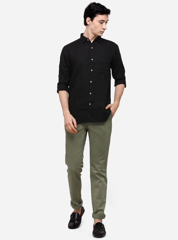 Black Slim Fit Solid Casual Shirt | JB Sport