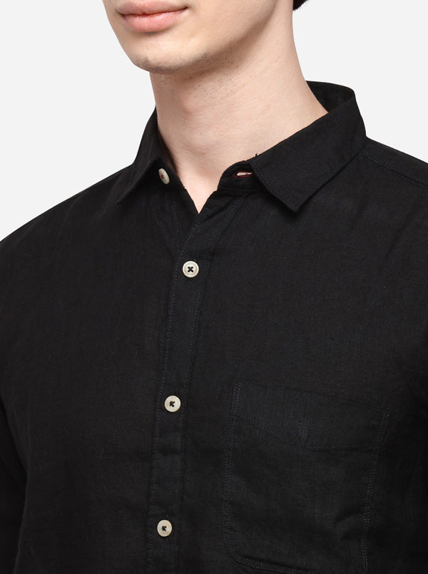 Black Slim Fit Solid Casual Shirt | JB Sport