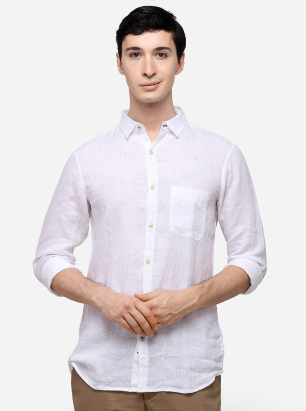 White Slim Fit Solid Casual Shirt | JB Sport