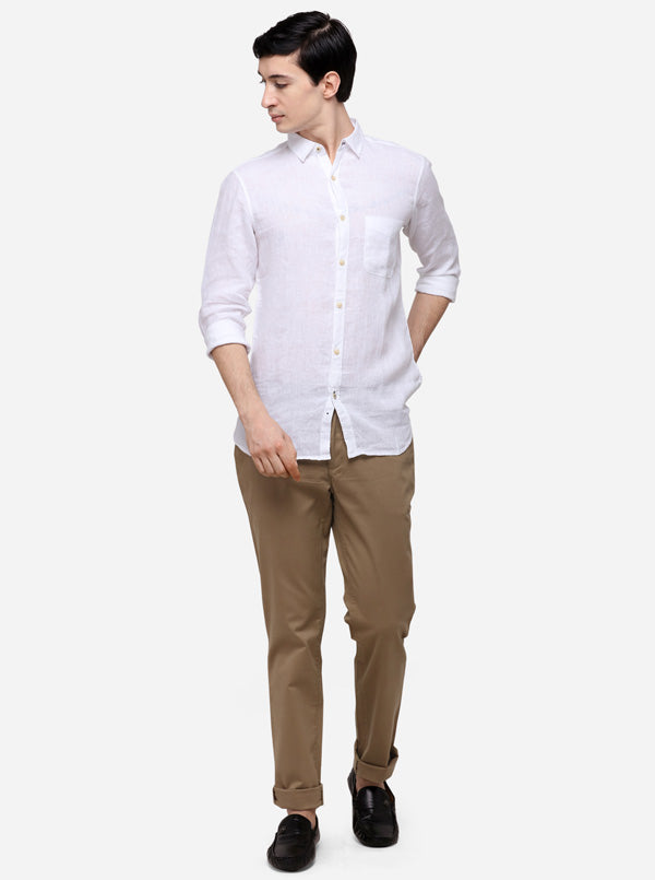 White Slim Fit Solid Casual Shirt | JB Sport