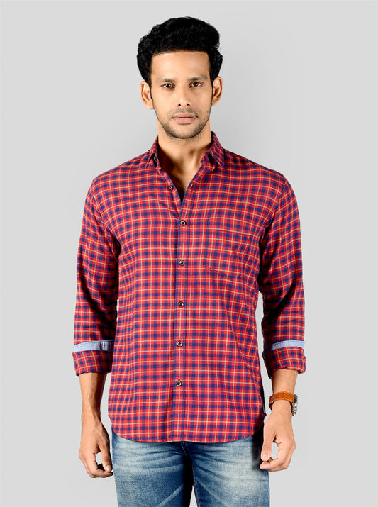 Cranberry Red & Blue Checked Slim Fit Casual Shirt | Greenfibre