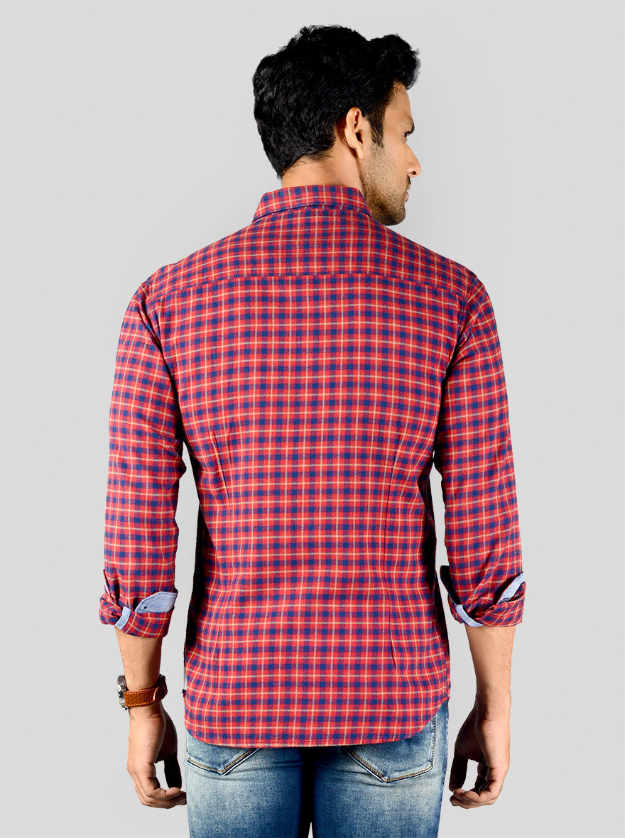 Cranberry Red & Blue Checked Slim Fit Casual Shirt | Greenfibre