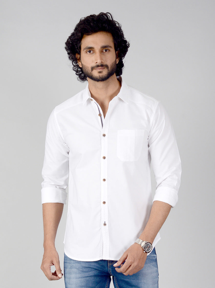 White Solid Slim Fit Casual Shirt | Greenfibre