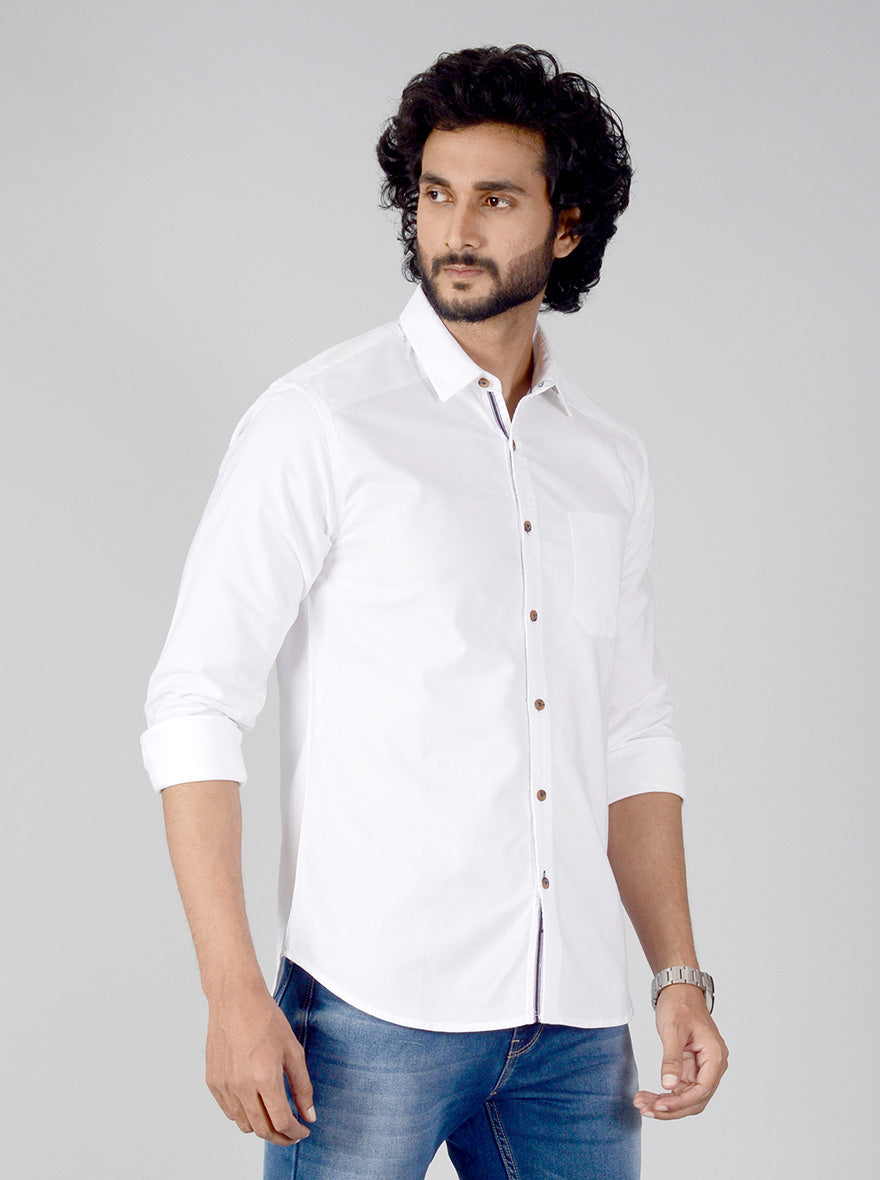 White Solid Slim Fit Casual Shirt | Greenfibre