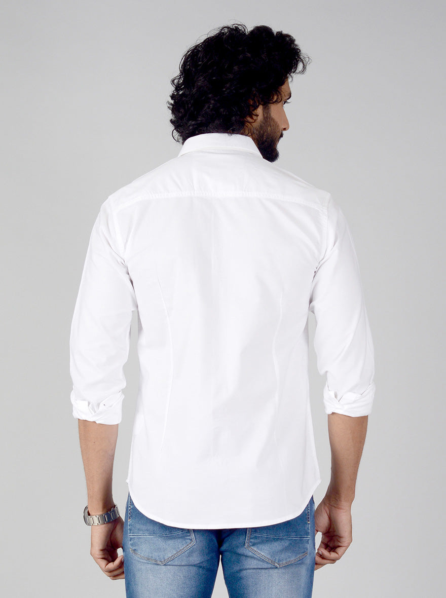 White Solid Slim Fit Casual Shirt | Greenfibre