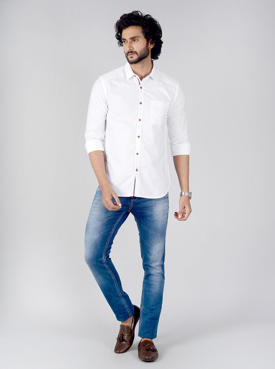 White Solid Slim Fit Casual Shirt | Greenfibre