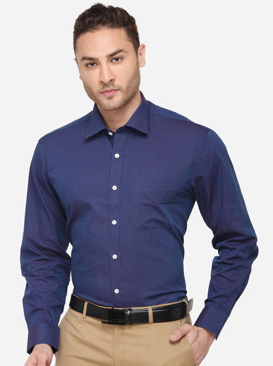 Royal Blue Solid Regular Fit Formal Shirt | JadeBlue