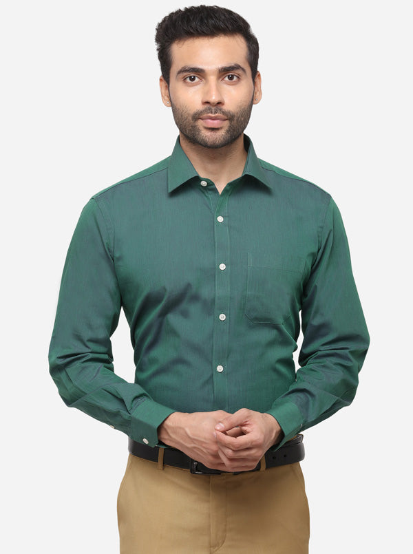 Sea Green Solid Regular Fit Formal Shirt | JadeBlue