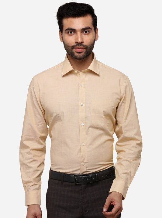 Beige Solid Regular Fit Formal Shirt | JadeBlue