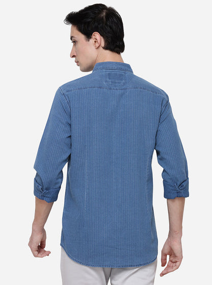 Navy Blue Slim Fit Striped Casual Shirt | JB Sport