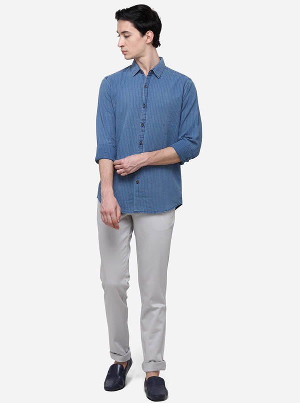 Navy Blue Slim Fit Striped Casual Shirt | JB Sport