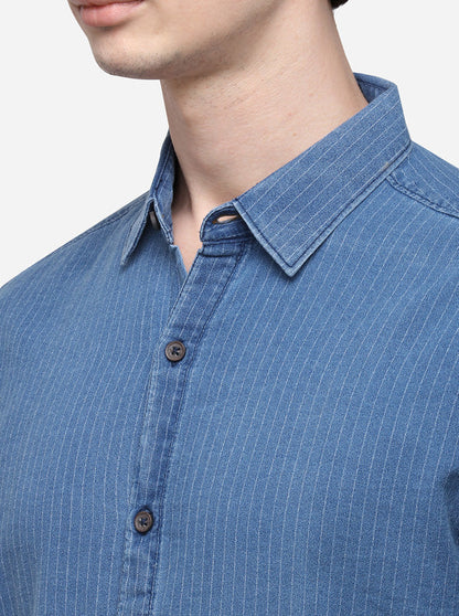 Navy Blue Slim Fit Striped Casual Shirt | JB Sport