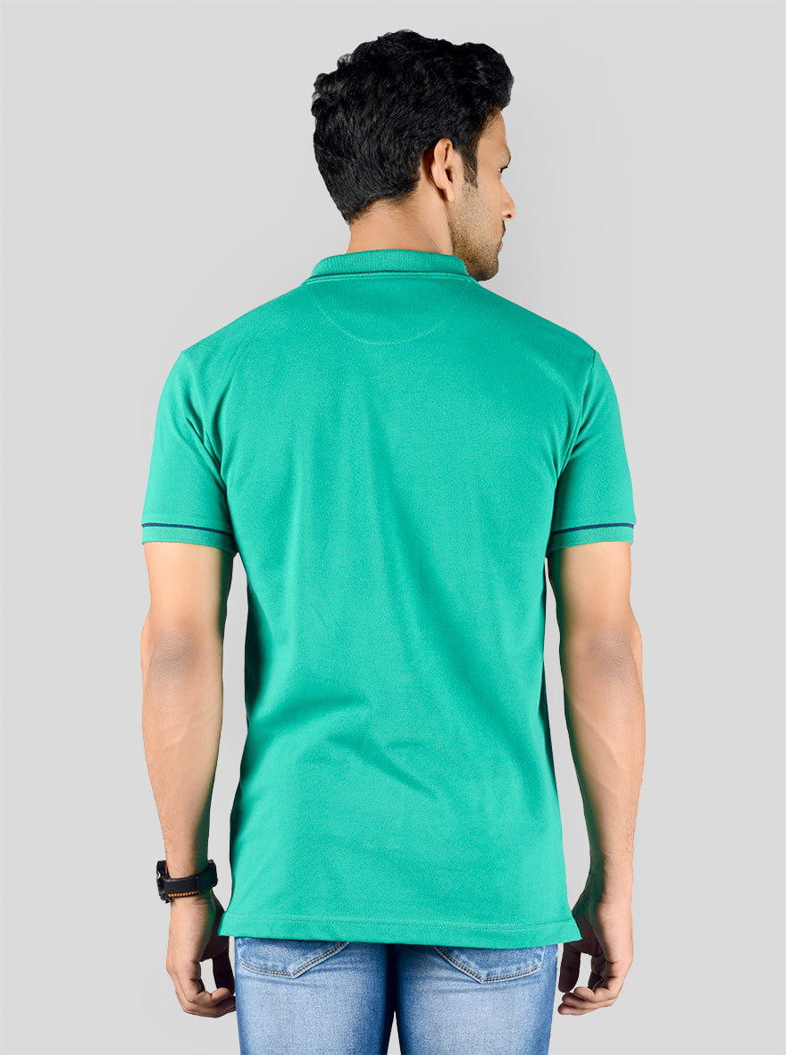 Marine Green Solid Slim Fit Polo T-shirt | Greenfibre