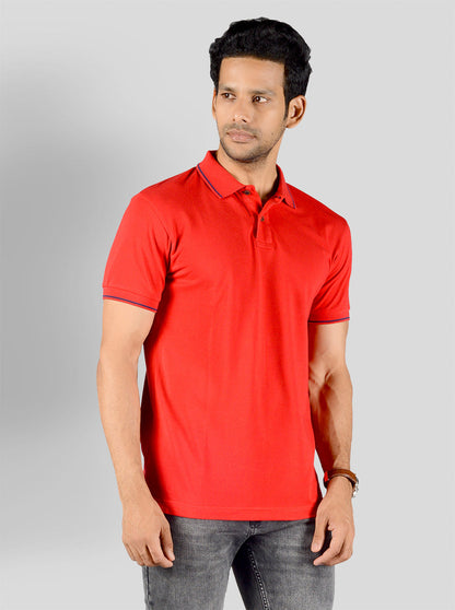 Bright Red Solid Slim Fit Polo T-shirt | Greenfibre