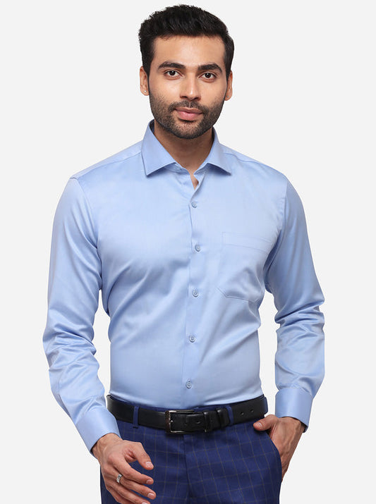 Sky Blue Solid Slim Fit Formal Shirt | Metal