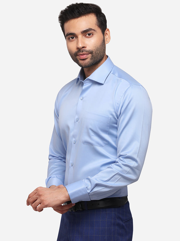 Sky Blue Solid Slim Fit Formal Shirt | Metal