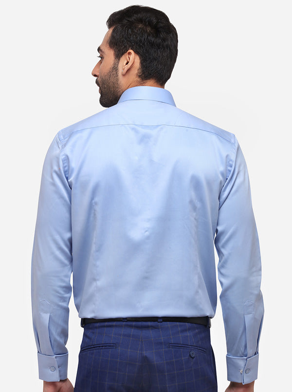 Sky Blue Solid Slim Fit Formal Shirt | Metal