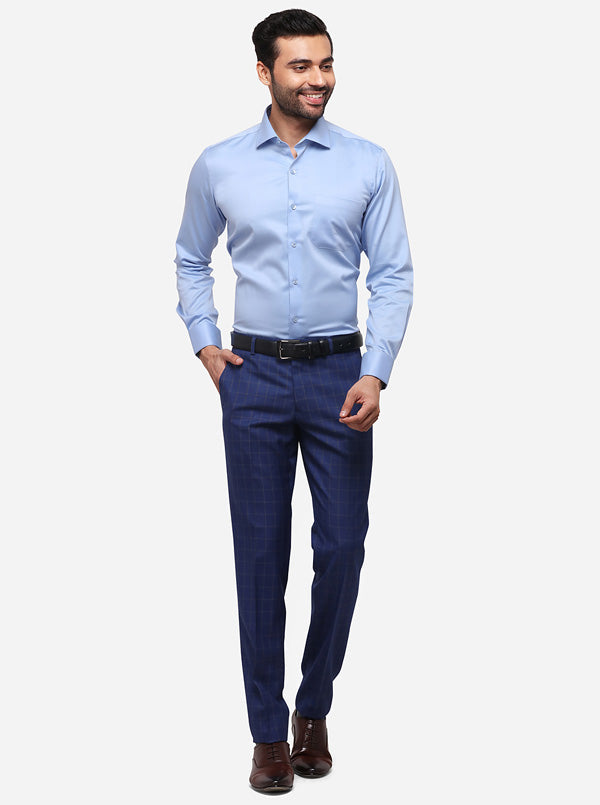 Sky Blue Solid Slim Fit Formal Shirt | Metal