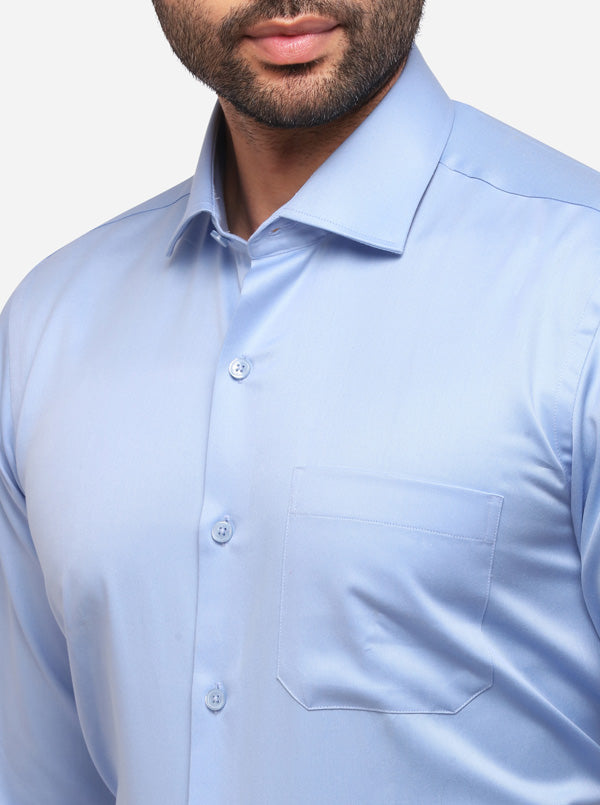 Sky Blue Solid Slim Fit Formal Shirt | Metal