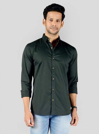 Bottle Green Solid Slim Fit Casual Shirt | JB Sport