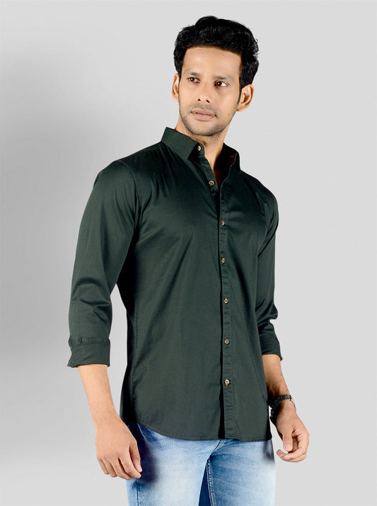 Bottle Green Solid Slim Fit Casual Shirt | JB Sport