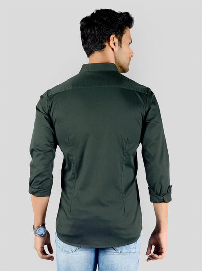 Bottle Green Solid Slim Fit Casual Shirt | JB Sport