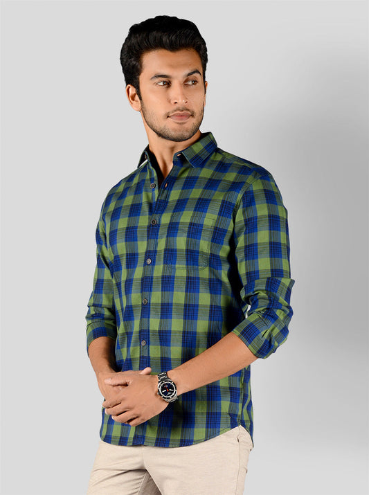 Green & Blue Checked Slim Fit Casual Shirt | JB Sport