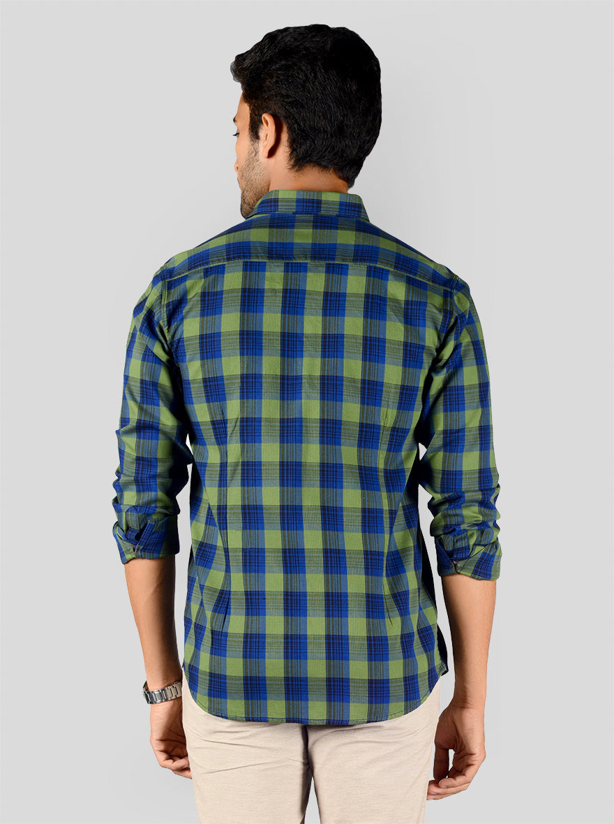 Green & Blue Checked Slim Fit Casual Shirt | JB Sport