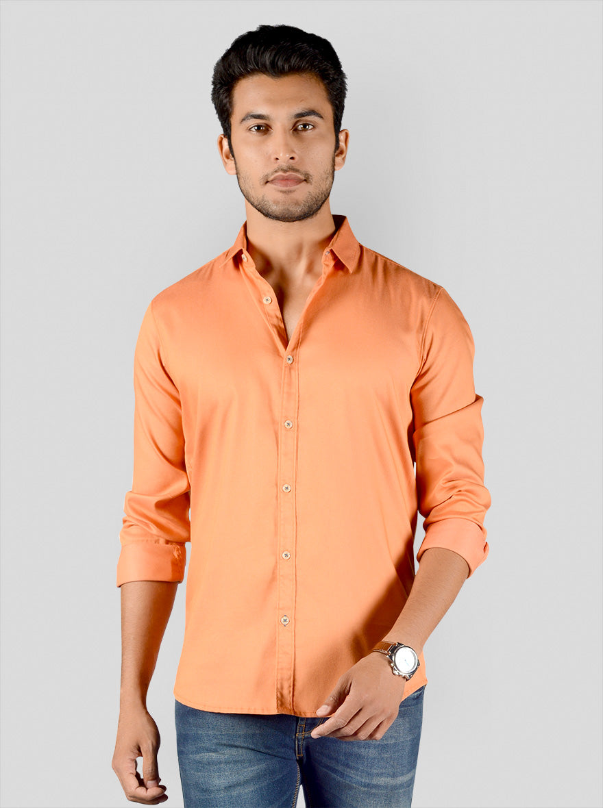 Ochre Orange Solid Slim Fit Casual Shirt | JB Sport