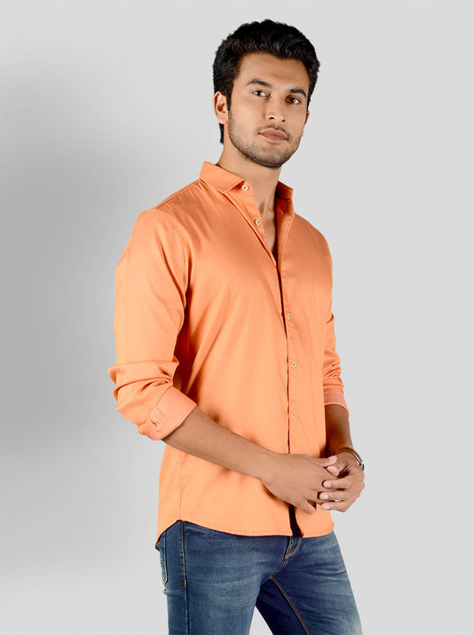 Ochre Orange Solid Slim Fit Casual Shirt | JB Sport