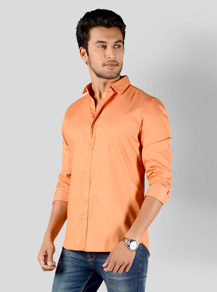 Ochre Orange Solid Slim Fit Casual Shirt | JB Sport