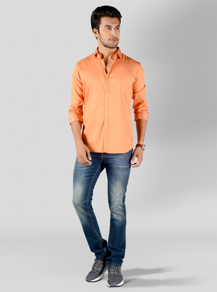Ochre Orange Solid Slim Fit Casual Shirt | JB Sport