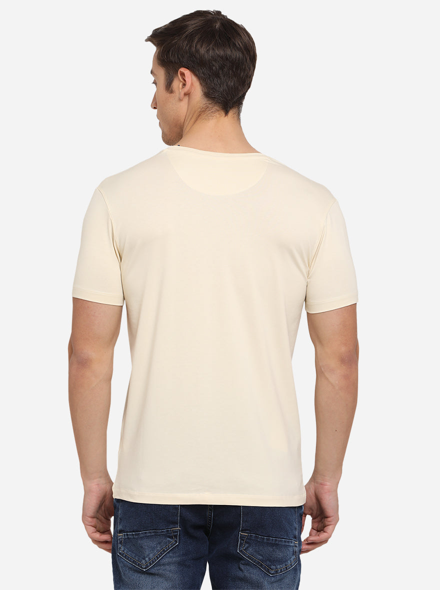 Cream Printed Slim Fit T-Shirt | JadeBlue Sport