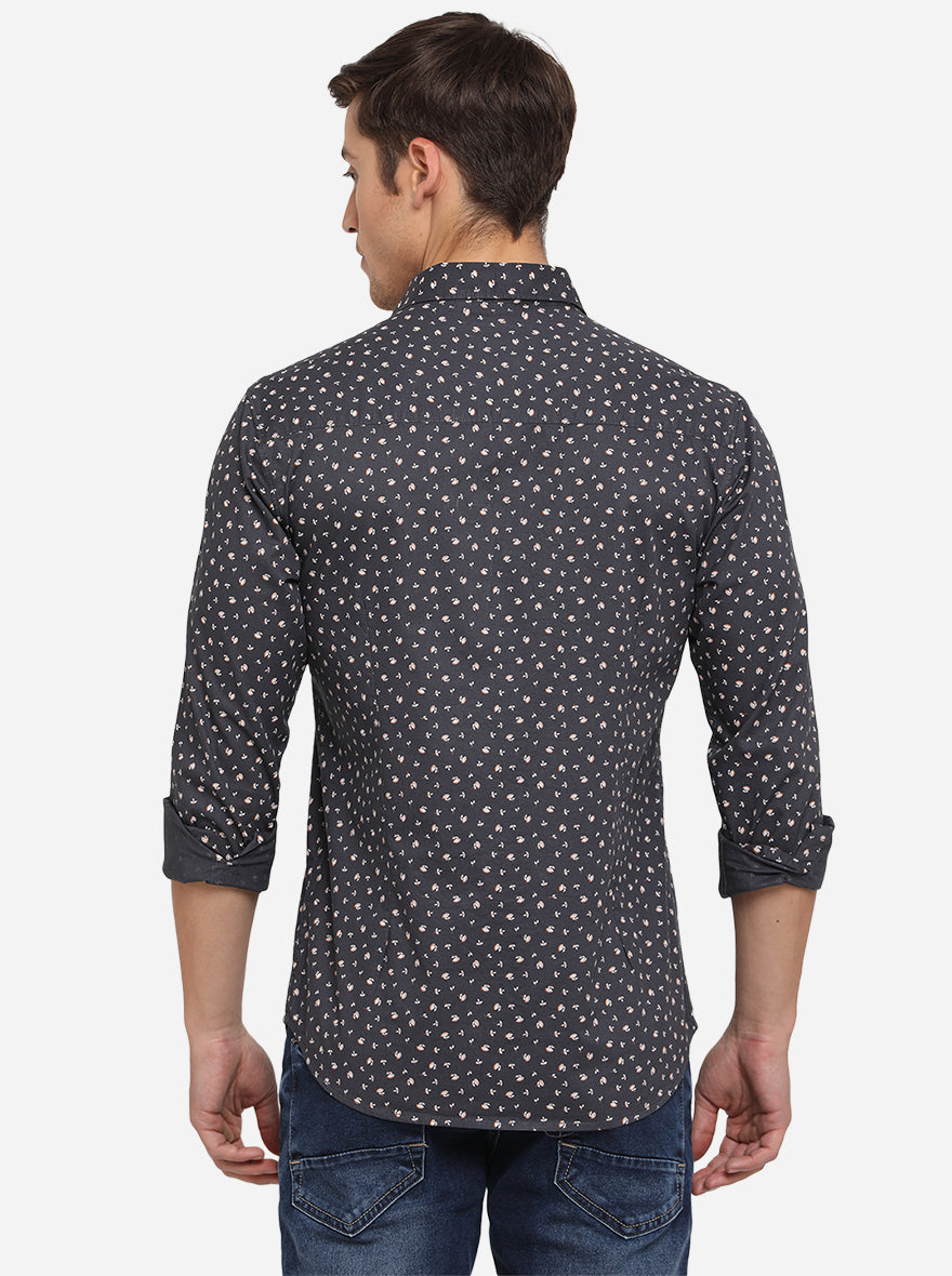 Olive Printed Slim Fit Casual Shirt | Greenfibre