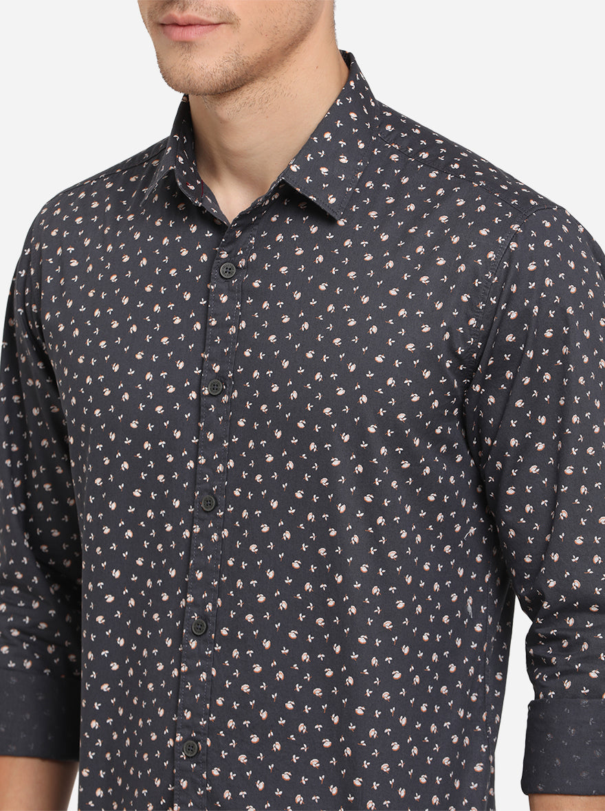 Olive Printed Slim Fit Casual Shirt | Greenfibre