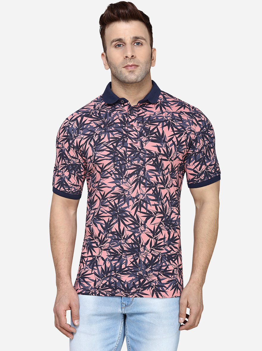 Peach & Blue Printed Slim Fit Polo T-Shirt | JadeBlue Sport