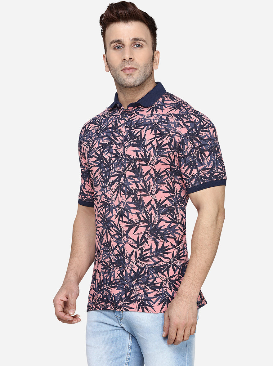 Peach & Blue Printed Slim Fit Polo T-Shirt | JadeBlue Sport