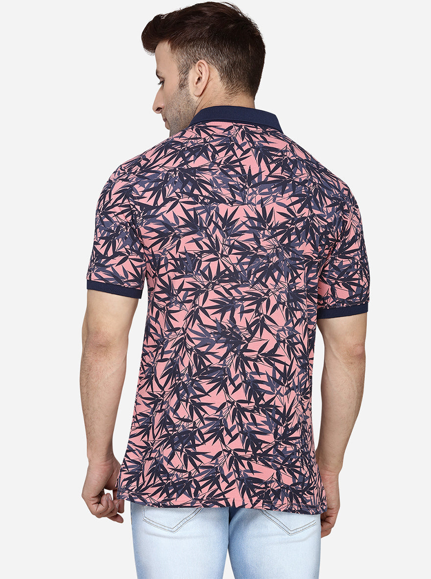 Peach & Blue Printed Slim Fit Polo T-Shirt | JadeBlue Sport