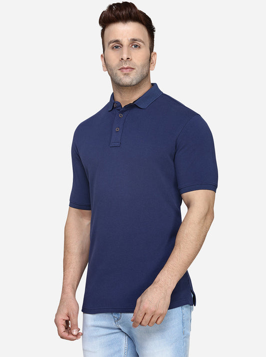 Navy Blue Solid Slim Fit Polo T-Shirt | JadeBlue Sport