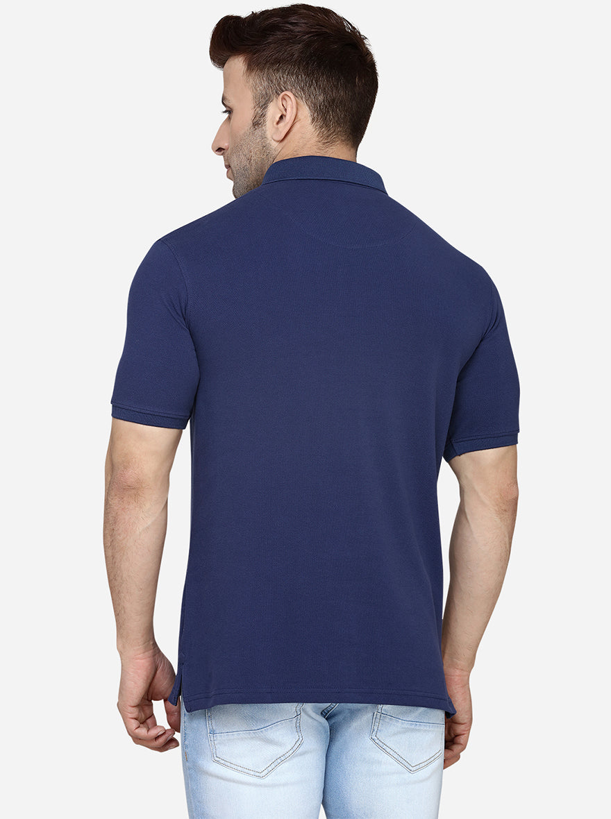 Navy Blue Solid Slim Fit Polo T-Shirt | JadeBlue Sport