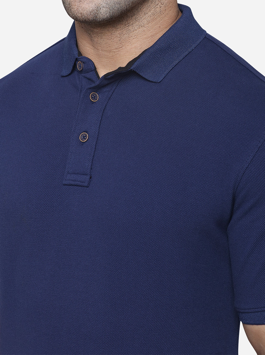 Navy Blue Solid Slim Fit Polo T-Shirt | JadeBlue Sport