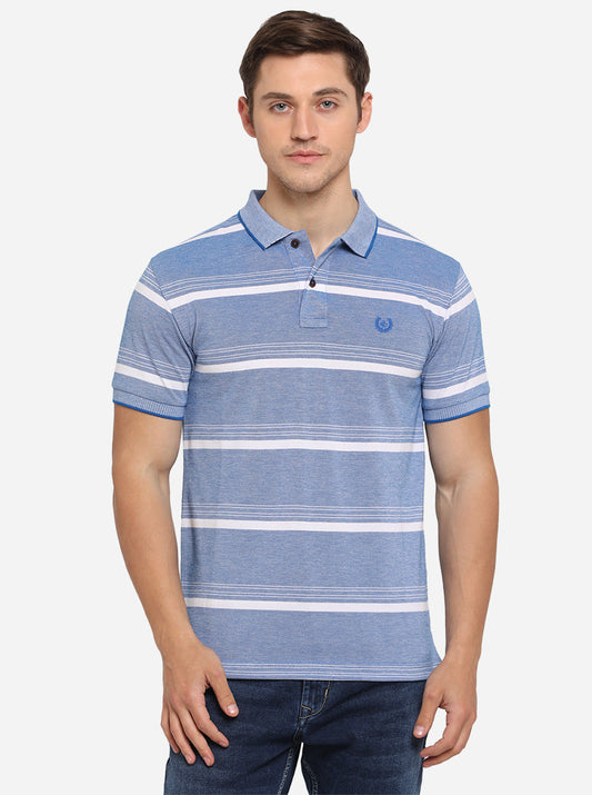 Light Blue & White Striped Slim Fit Polo T-Shirt | Greenfibre