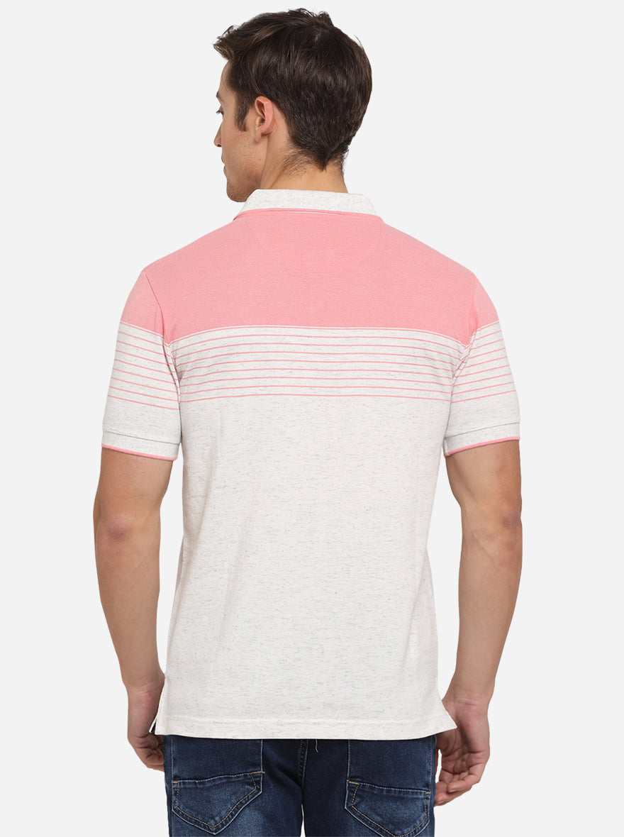 Peach & Anthra Melange Striped Slim Fit Polo T-Shirt | Greenfibre