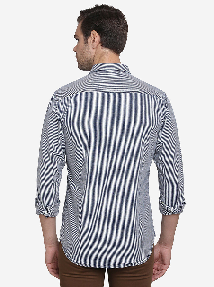 Blue Striped Slim Fit Casual Shirt  | JadeBlue Sport