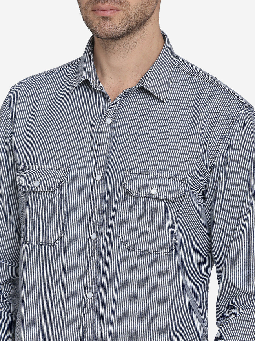 Blue Striped Slim Fit Casual Shirt  | JadeBlue Sport