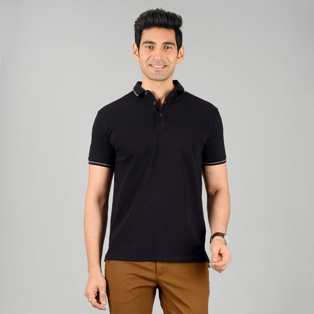 Phantom Black Solid Slim Fit Polo T-shirt | JB Sport