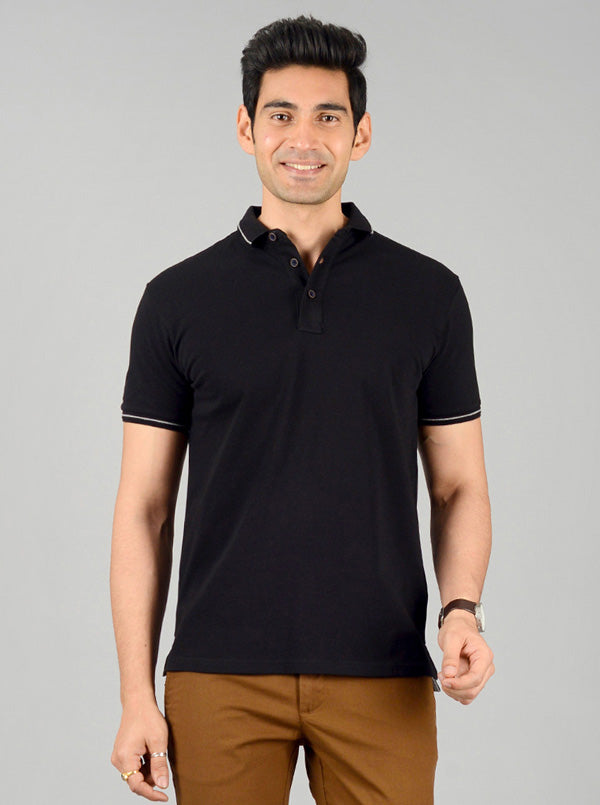 Phantom Black Solid Slim Fit Polo T-shirt | JB Sport