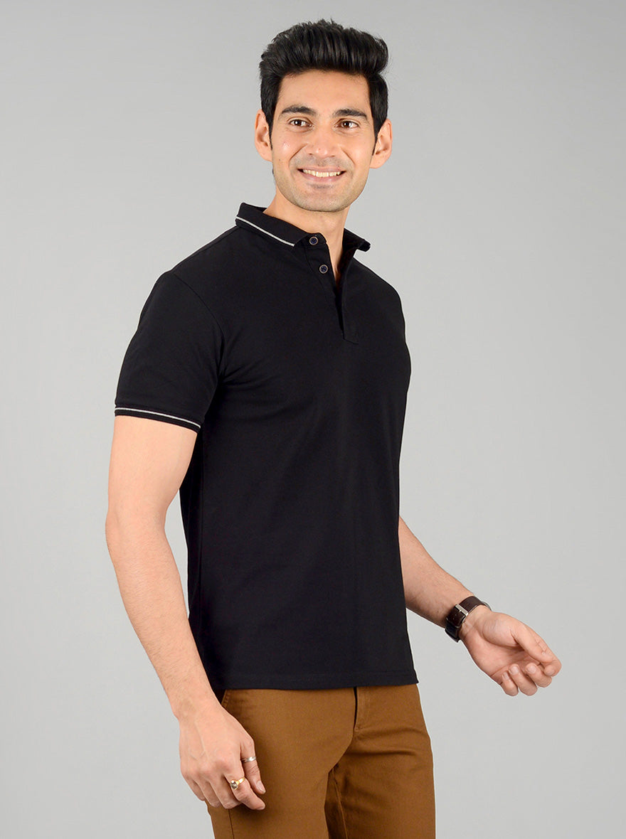 Phantom Black Solid Slim Fit Polo T-shirt | JB Sport