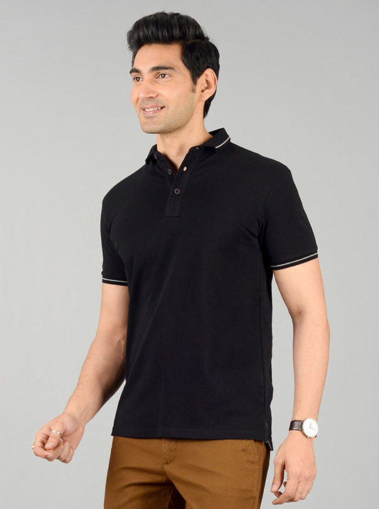 Phantom Black Solid Slim Fit Polo T-shirt | JB Sport