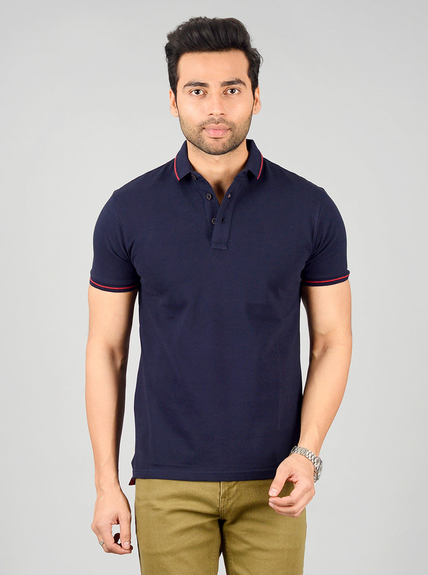 Estate Blue Solid Slim Fit Polo T-shirt | JB Sport